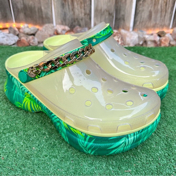 CROCS Shoes - CROCS BAE Platform Clogs: Yellow and Green with Gold Chain Accent. Collectable!